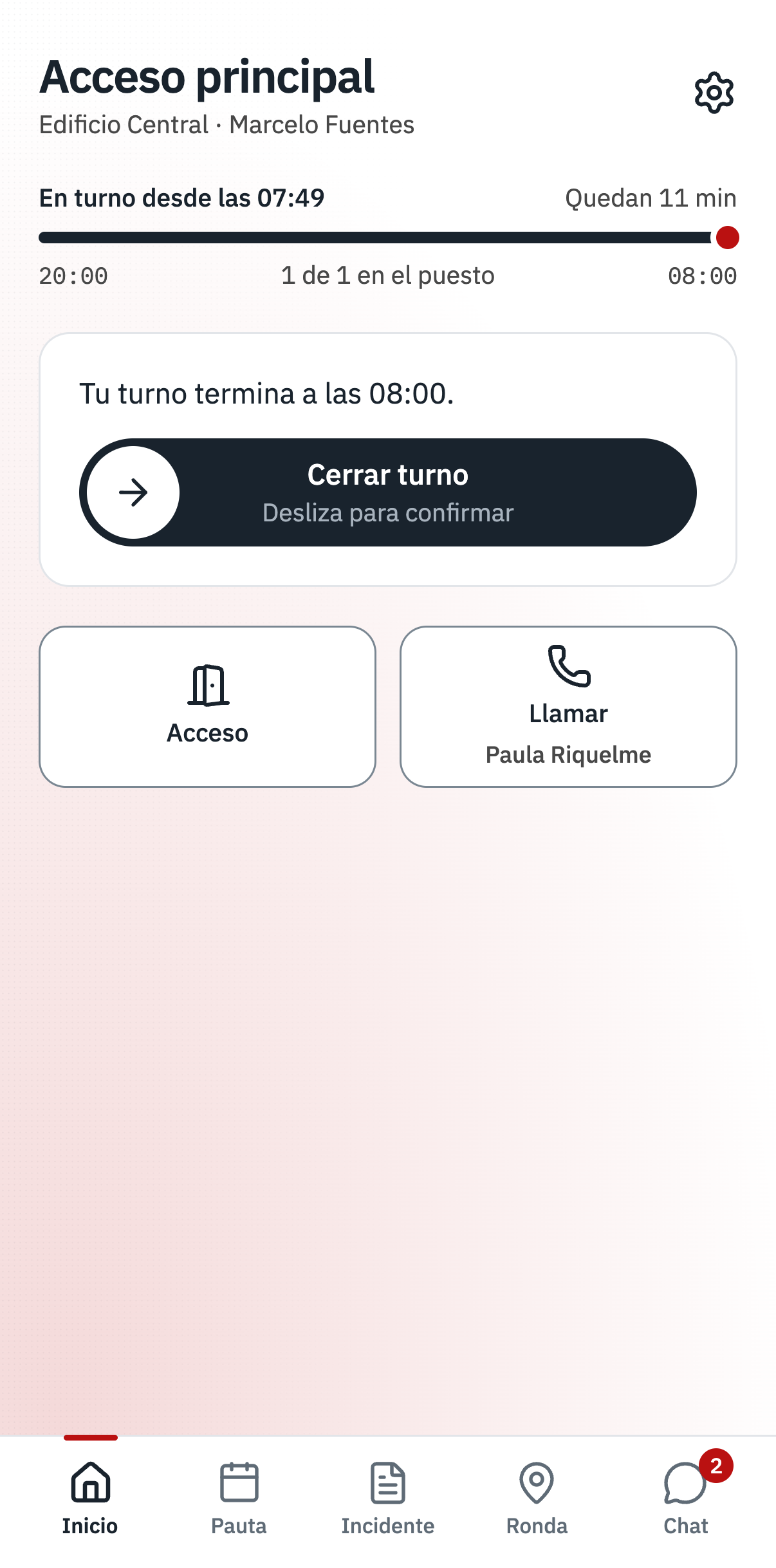 App · Inicio del guardia, interfaz de Vigitar en modo día.